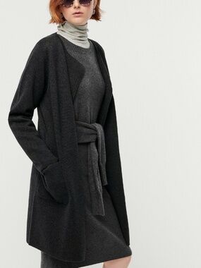 J CREW S Heather Charcoal Juliette Collarless Wool Sweater-Blazer Long Fit